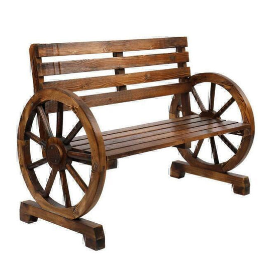 Rustic Wood Wagon Wheel Garden Porch Patio Outdoor Loveseat Bench