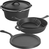Pre-Seasoned Cast Iron Kitchen Cookware Set W/Pots & Pans, 5 Pcs