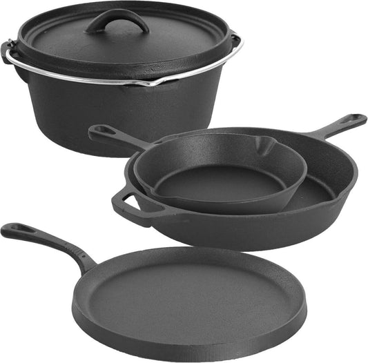 Pre-Seasoned Cast Iron Kitchen Cookware Set W/Pots & Pans, 5 Pcs