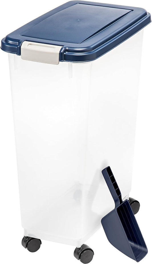 Airtight Pet Dry Food Seed Container W/Casters 47qt Storage, Blue