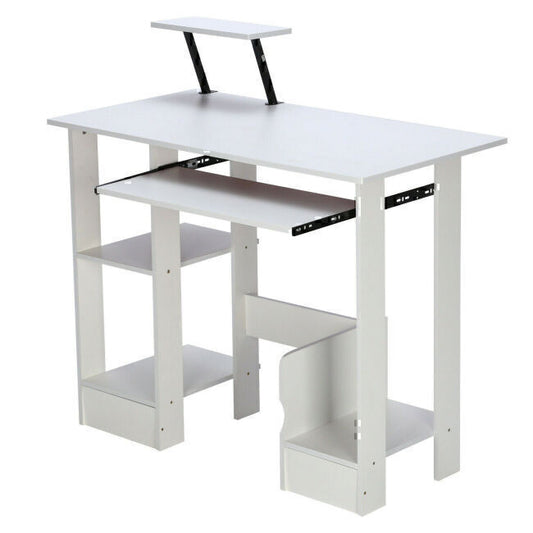 Contemporary White Office Desk with 3-Tier Shelves Workstation