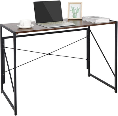 Modern Office Desk Folding Writing Study Wood Metal Desk, Brown