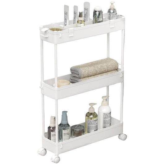 Rolling Utility Cart Slim Storage 3-Tier Slide Out Shelving Unit