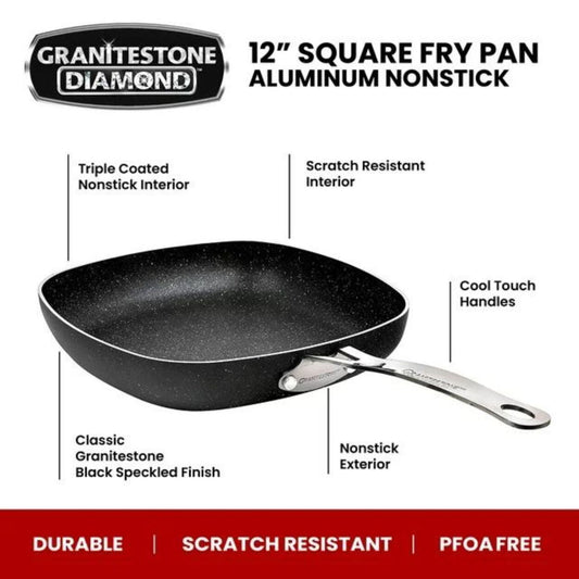 Granite Stone Diamond Frying Pan Ultimate Nonstick Square Pan-12"