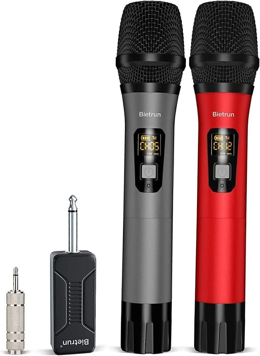 Wireless UHF Mic Dual Microphone W/ Rechargeable Receiver 1/4ââOutput