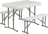 3-Pieces Portable Plastic Indoor-Outdoor Folding Table And Bench Set