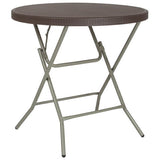 Round Folding Table Indoor Outdoor Rattan Plastic Table, Brown