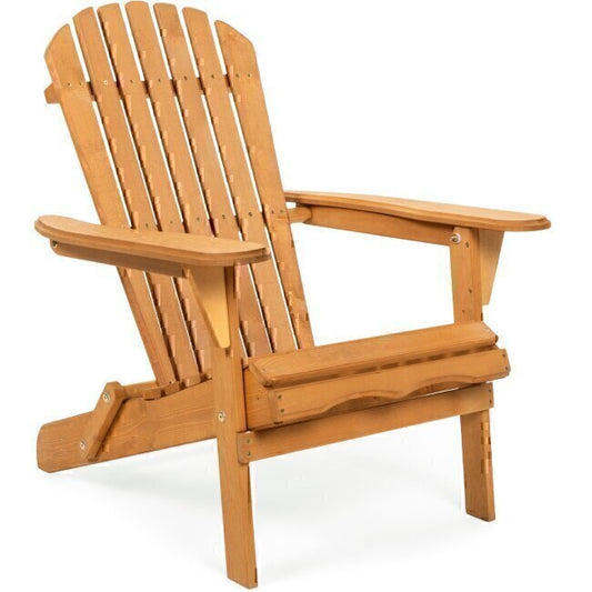 Outdoor Folding Adirondack Chair Wooden Patio Wide Armrest Lounge Seat