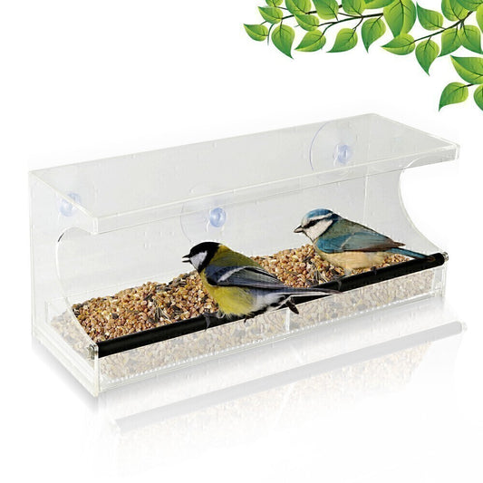 Window Bird Feeder Suction Cups Clear Removable Slide Out Tray Feeder