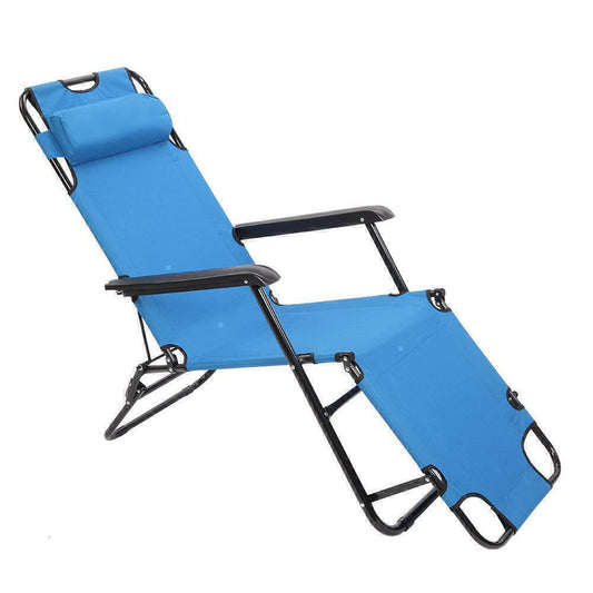 Folding Lounge Patio Beach Chaise Reclining Position Chair W/ Pillow