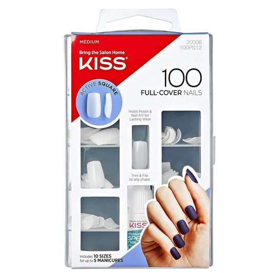 KISS Full-Cover Nails Press on Nails Clear Medium Square-100 Ct