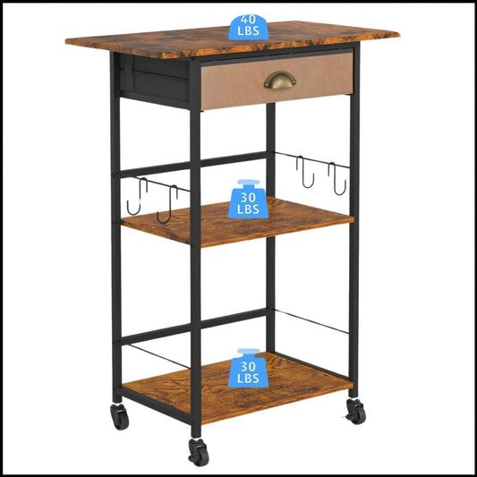 Kitchen Cart Utility Storage 3 Tier Rolling Stand W/Drawer Cart