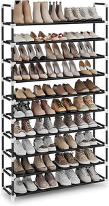 Shoe Storage Organizer 10-Tier Rack Metal Frame Rack, Black