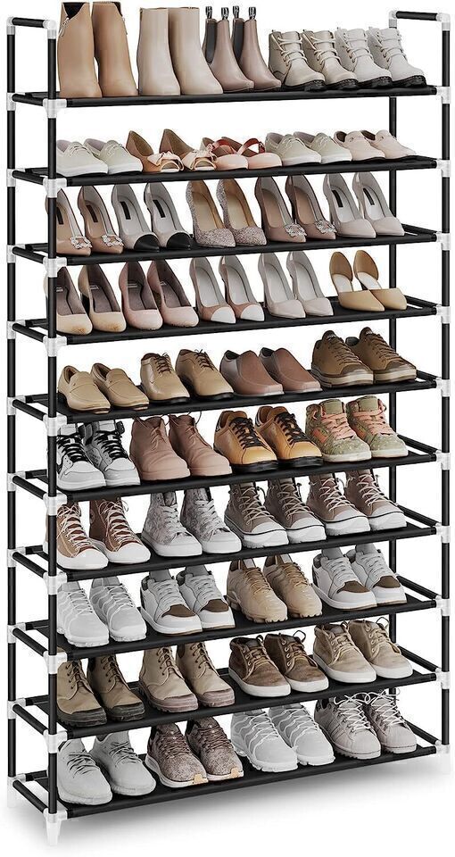 Shoe Storage Organizer 10-Tier Rack Metal Frame Rack, Black