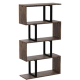 Modern S-Shaped Bookshelves 5-Tier Wooden Display Rack, Brown
