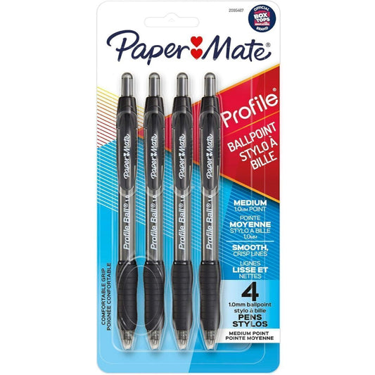 Ballpoint Pen Retractable Medium Point (1.0mm), Black, 4 Count