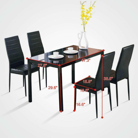 Dining Table 5 pcs Set Tempered Glass Metal Table With 4 Elegant Chair