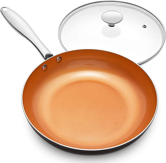 MICHELANGELO Copper Frying Pan W/Lid Nonstick Skillet, 10"
