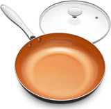 MICHELANGELO Copper Frying Pan W/Lid Nonstick Skillet, 12"