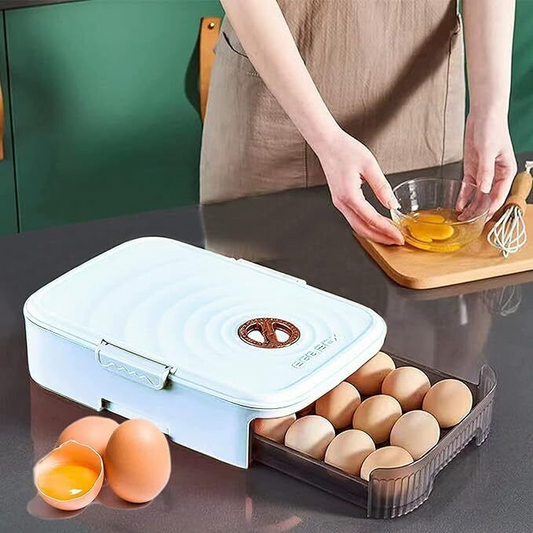 Egg Storage Container Egg Fridge Organizer Drawer Bin Box, White