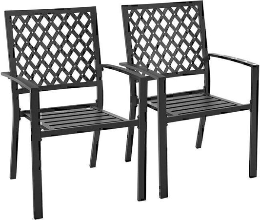 Outdoor Patio Lawn Metal Structure Hollow Design Arm Chairs, Set of 2