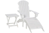 Folding Adirondack Chair W/Ottoman & Side Table 3-Pcs Set- White