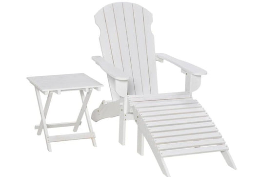 Folding Adirondack Chair W/Ottoman & Side Table 3-Pcs Set- White