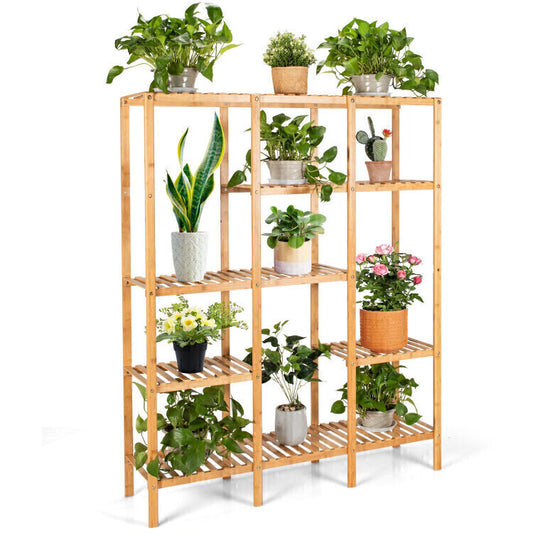 Bamboo Shelf Stand Natural Indoor Outdoor Storage Organizer Rack