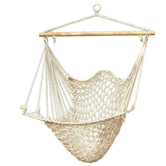 Hammock Cotton Swing Camping Hanging Wooden Patio Beige Rope Chair
