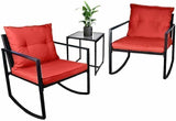 Outdoor Wicker Rocking Bistro 3 Pieces Set Rattan Chair with Cushions