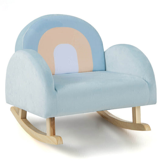 Toddler Rocking Chair Solid Rubber Wood Frame Soft Velvet Cover Sofa