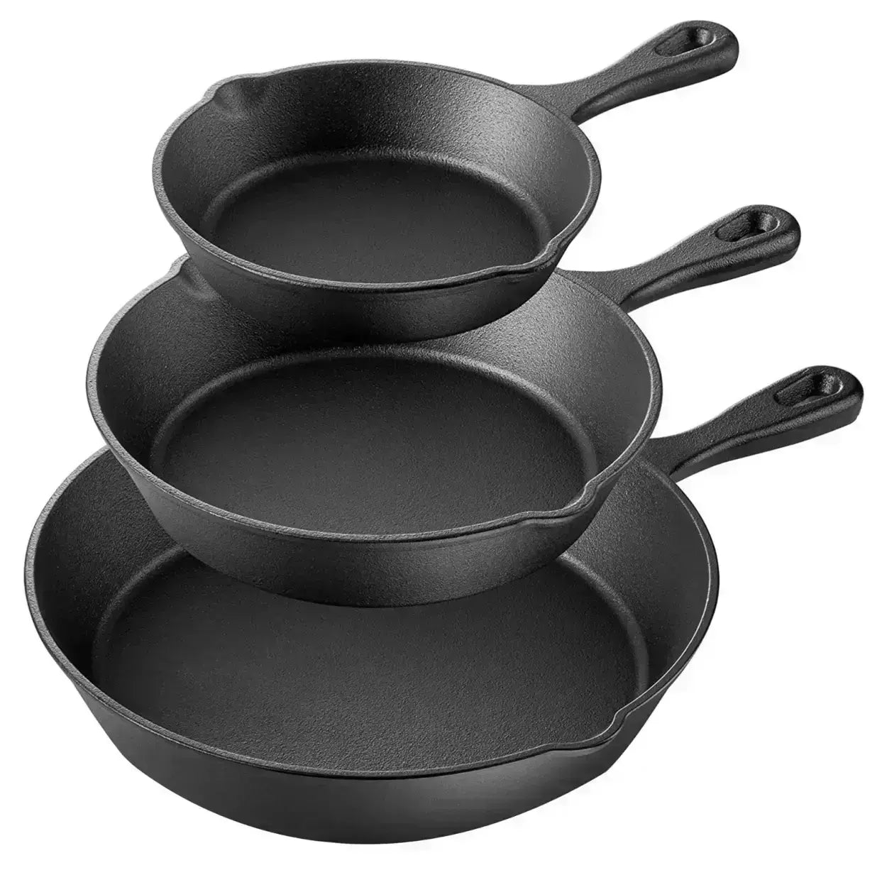 Pre-Seasoned 3-Piece Cast Iron Skillet Pan Set , 6", 8"& 10"