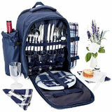Picnic Basket Backpack Set 4 persons Dinnerware with Insulated Cooler