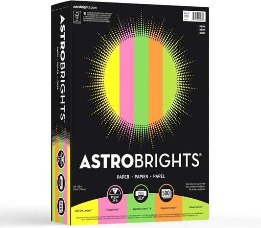 Print Color Paper 5-Color 8.5" x 11" Assorted Colors, 500 Sheets/Pk