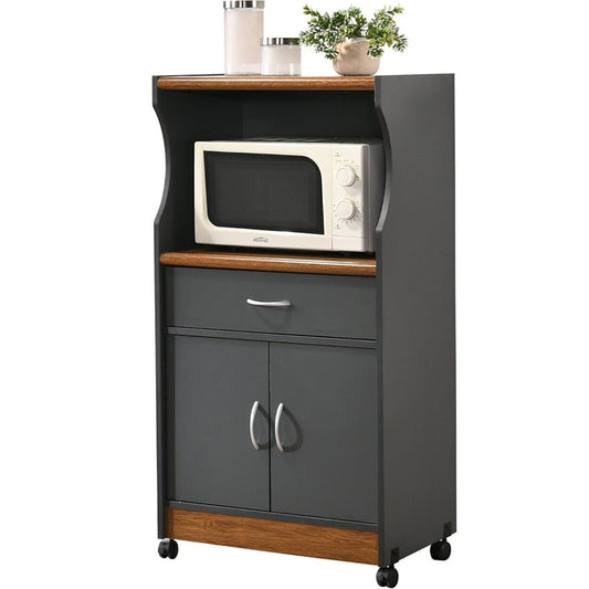 Microwave Cart W/One Drawer Two Doors & Shelf Storage, Grey-oak