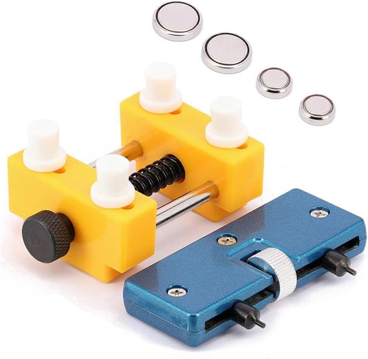 Watch Back Remover Tool Kit Case Back Opener W/4pcs Watch Battery