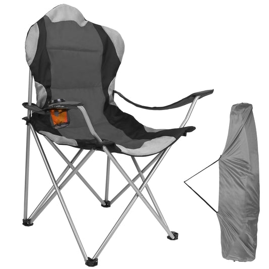 Foldable Camping Chair Padded Seat Arm Back W/Bag Chair, Grey