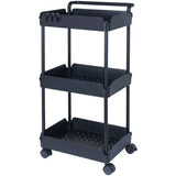 Rolling 3-Tier Utility Cart Basket Storage Trolley W/Handle-Black