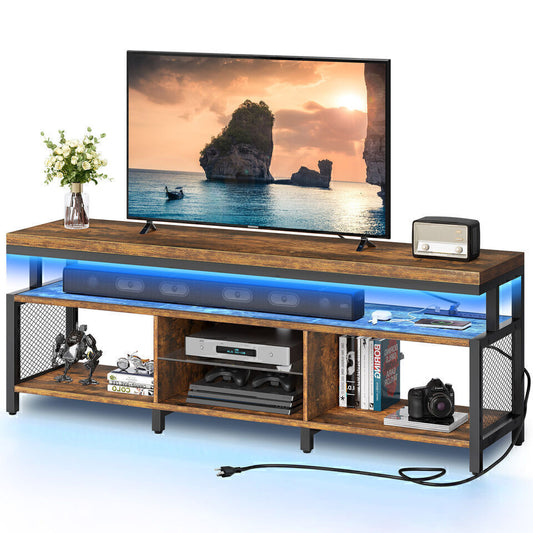 TV Stand RGB LED TV Support Standing Power Outlets USB Media Console