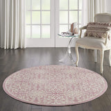 Nourison Rug Floral Round Rug Non Shedding 5Ft Round Rug, Ivory/Pink