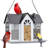 Metal Bird Feeder Patio Large Capacity W/Triple Feeders Station-White