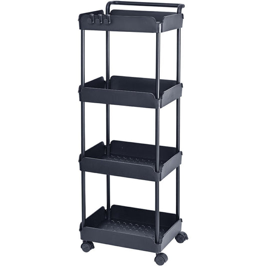 Rolling 4-Tier Utility Cart Basket Storage Trolley W/Handle-Black