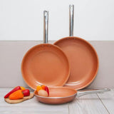 Copper Fry Pan Set Nonstick Ceramic Coated 3 Pcs Set, 8",10"&12"