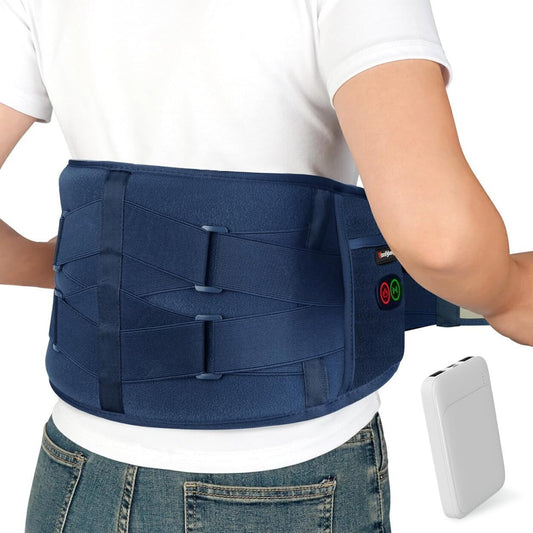 Cordless Heating Pad W/Massager Lower Back Pain Relief, Blue