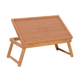 Adjustable Wood Color Bed Tray Lap Desk Serving Folding Legs Table