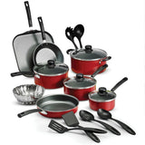 Non-stick Cookware Set Saucepan Utensil Set , 18 Pieces - Red