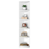 Modern Bookshelf 5-Tier Corner Shelf Open Storage Rack, White