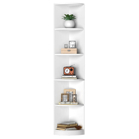 Modern Bookshelf 5-Tier Corner Shelf Open Storage Rack, White