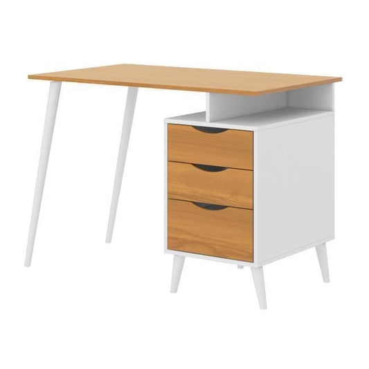 Wooden Office Computer Angled Legs Desk With Attached File Cabinet