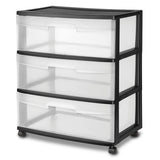 Sterilite Clear Drawer Cart Rolling on Wheel 3-Drawer Cart, Black